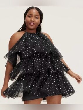 Kate Spade + Target NWT Tiered Mini Dress Women's XXL Black Polka Dot Sleeveless